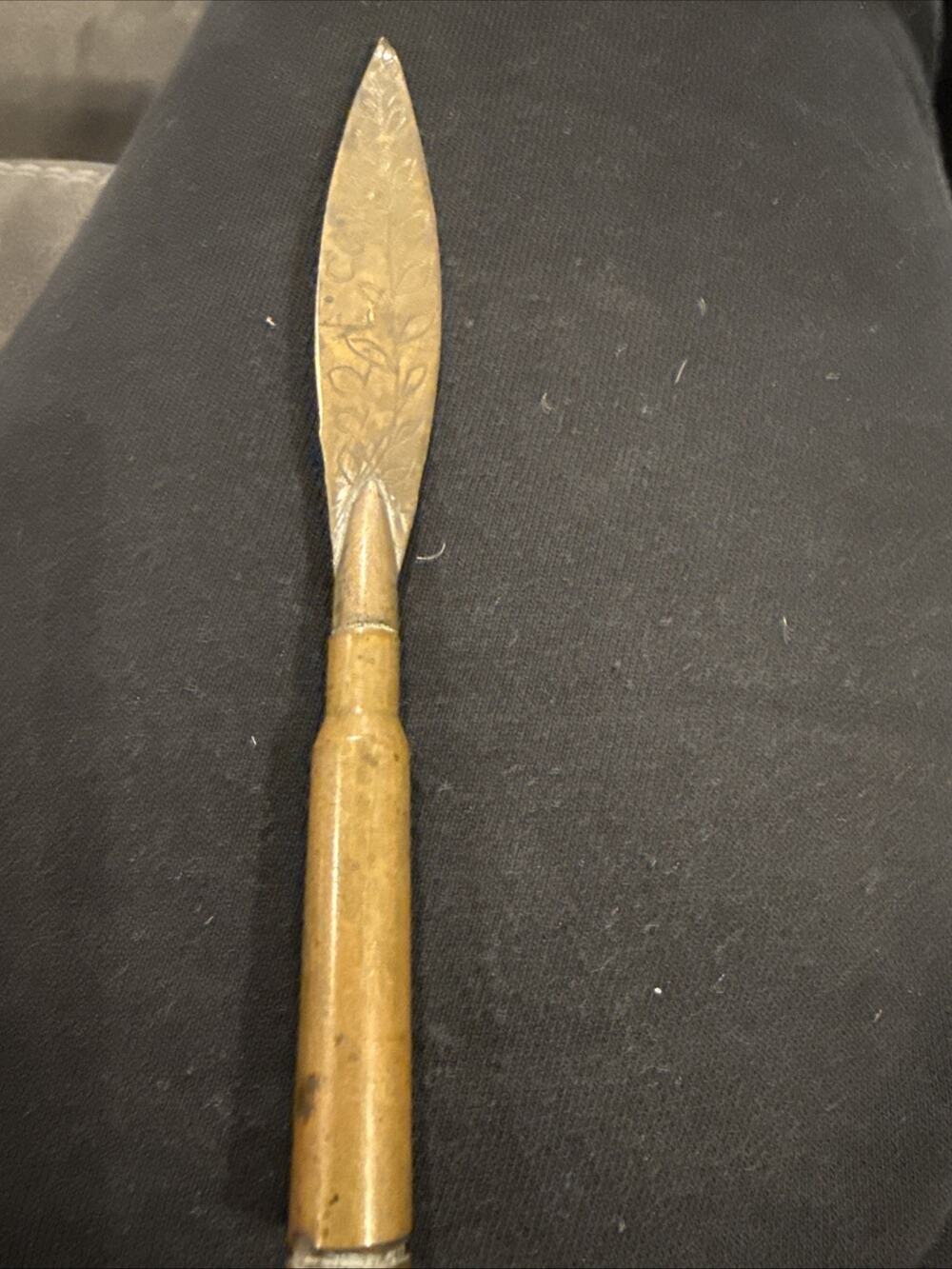 VINTAGE 1919 WWI TRENCH ART Brass LETTER OPENER OR KNIFE